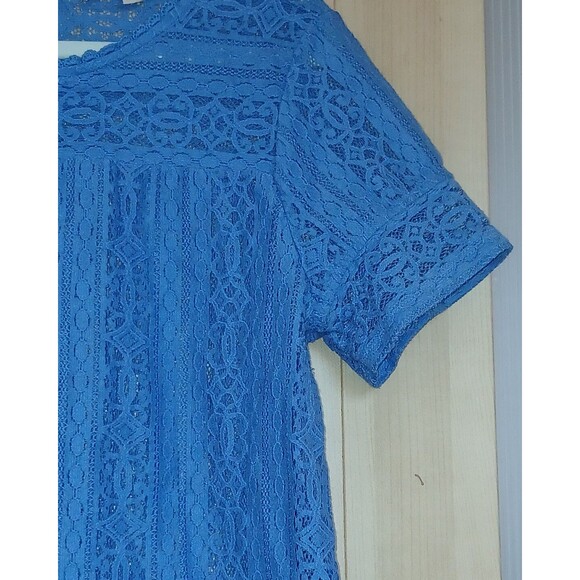 Ann Taylor Loft Blouse Sz Medium Blue Lace Feminine Chic Short-Sleeve Top - Picture 3 of 8